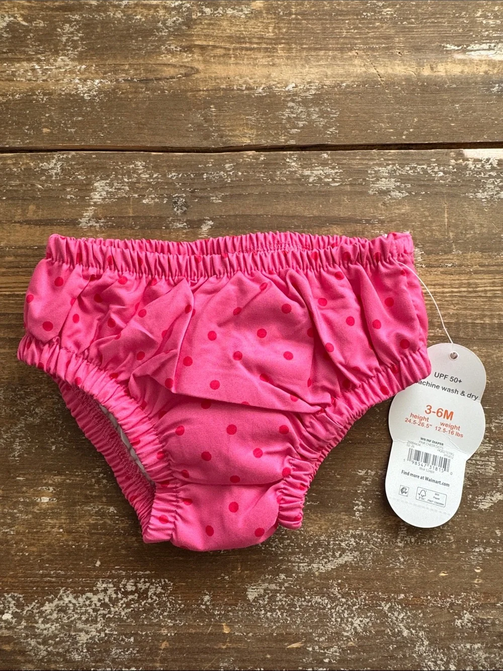 NWT Wonder Nation Baby Girls Pink Polka Dot Swim Diaper Cover Size 3-6M